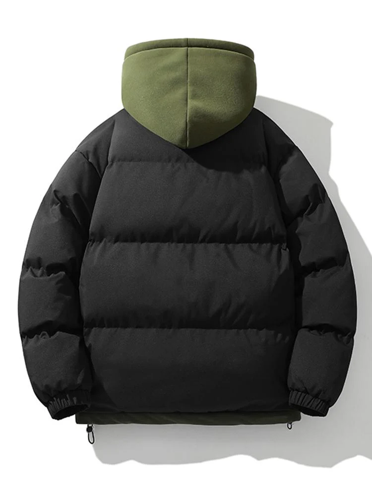 Men's Puffer Jacket - Quilted with Hood - Zipper Closure - Ribbed Cuffs - Warm Lining - Image 4