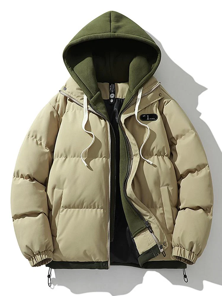 Men's Puffer Jacket - Quilted with Hood - Zipper Closure - Ribbed Cuffs - Warm Lining - Image 5