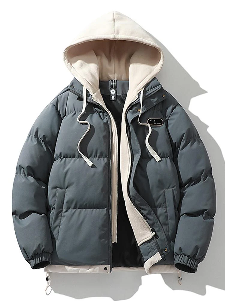 Men's Puffer Jacket - Quilted with Hood - Zipper Closure - Ribbed Cuffs - Warm Lining - Image 7