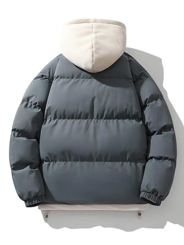 Men's Puffer Jacket - Quilted with Hood - Zipper Closure - Ribbed Cuffs - Warm Lining - Image 8