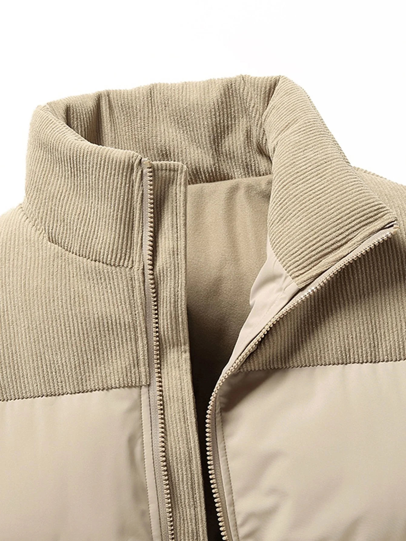Men's Puffer Jacket – Quilted – High Collar – Corduroy Details – Zipper Closure – Heat-Retaining - Image 10