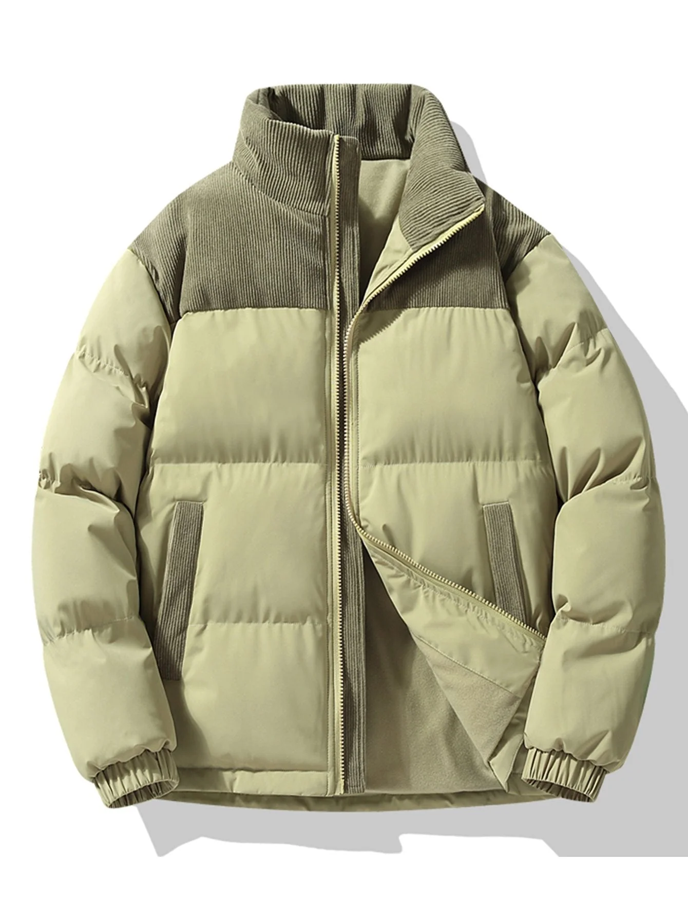 Men's Puffer Jacket – Quilted – High Collar – Corduroy Details – Zipper Closure – Heat-Retaining - Image 4