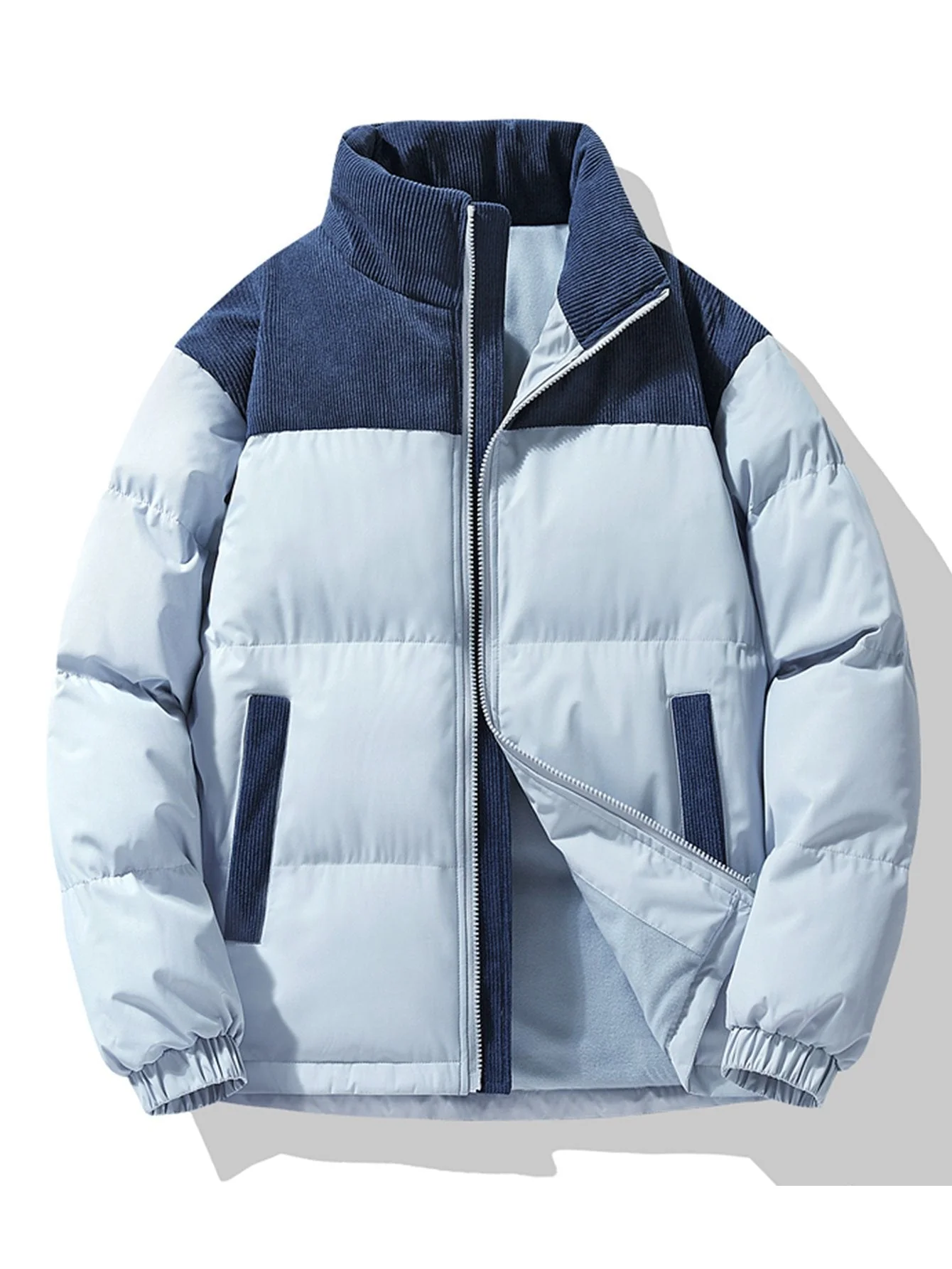 Men's Puffer Jacket – Quilted – High Collar – Corduroy Details – Zipper Closure – Heat-Retaining - Image 5