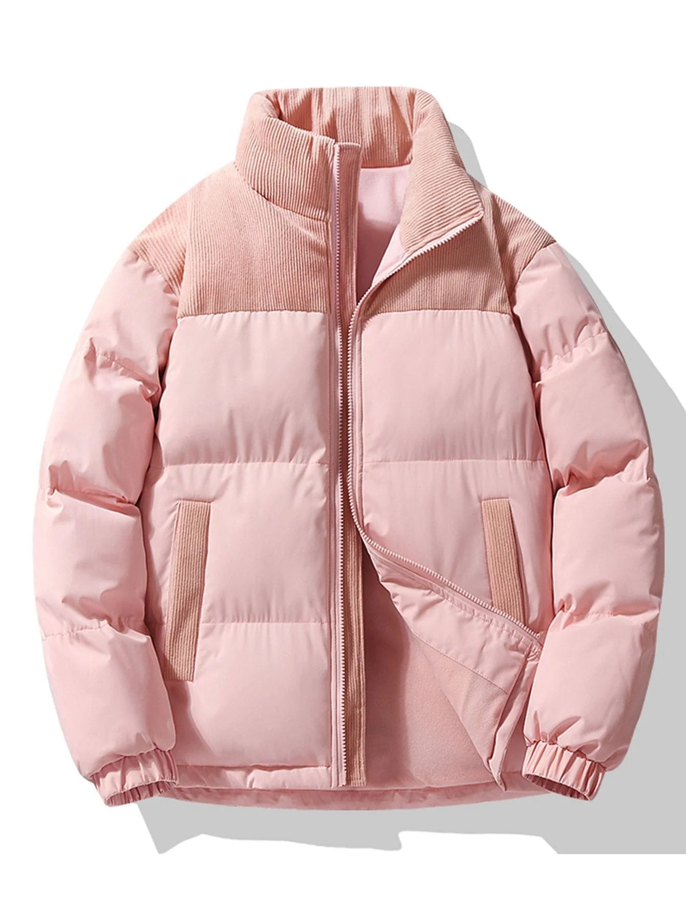 Men's Puffer Jacket – Quilted – High Collar – Corduroy Details – Zipper Closure – Heat-Retaining - Image 6