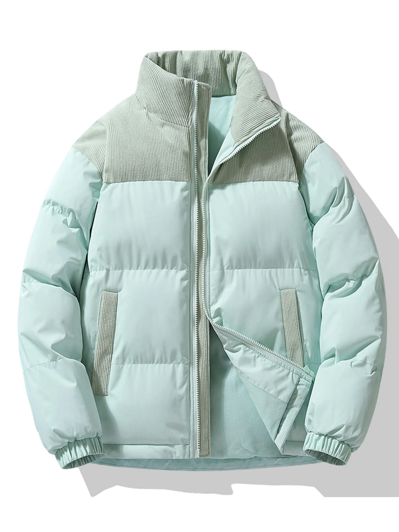 Men's Puffer Jacket – Quilted – High Collar – Corduroy Details – Zipper Closure – Heat-Retaining - Image 7