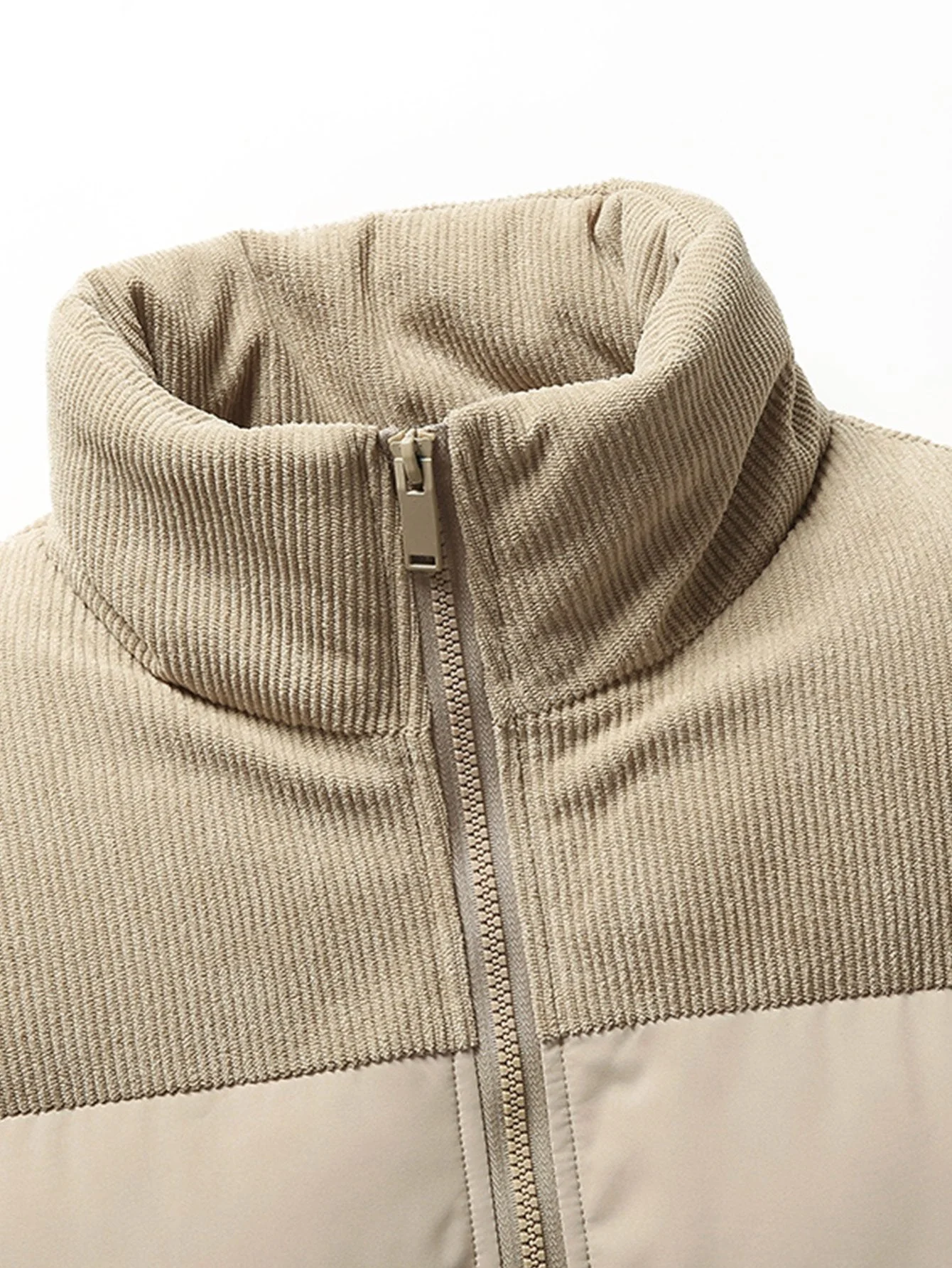 Men's Puffer Jacket – Quilted – High Collar – Corduroy Details – Zipper Closure – Heat-Retaining - Image 9