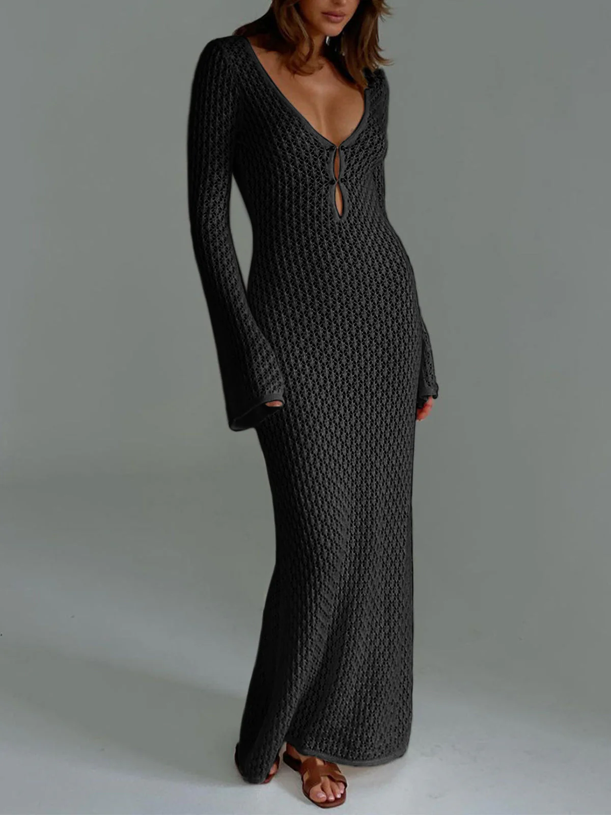Elise Dress |Cover up Long Sleeve Dress with Open Back - Image 9
