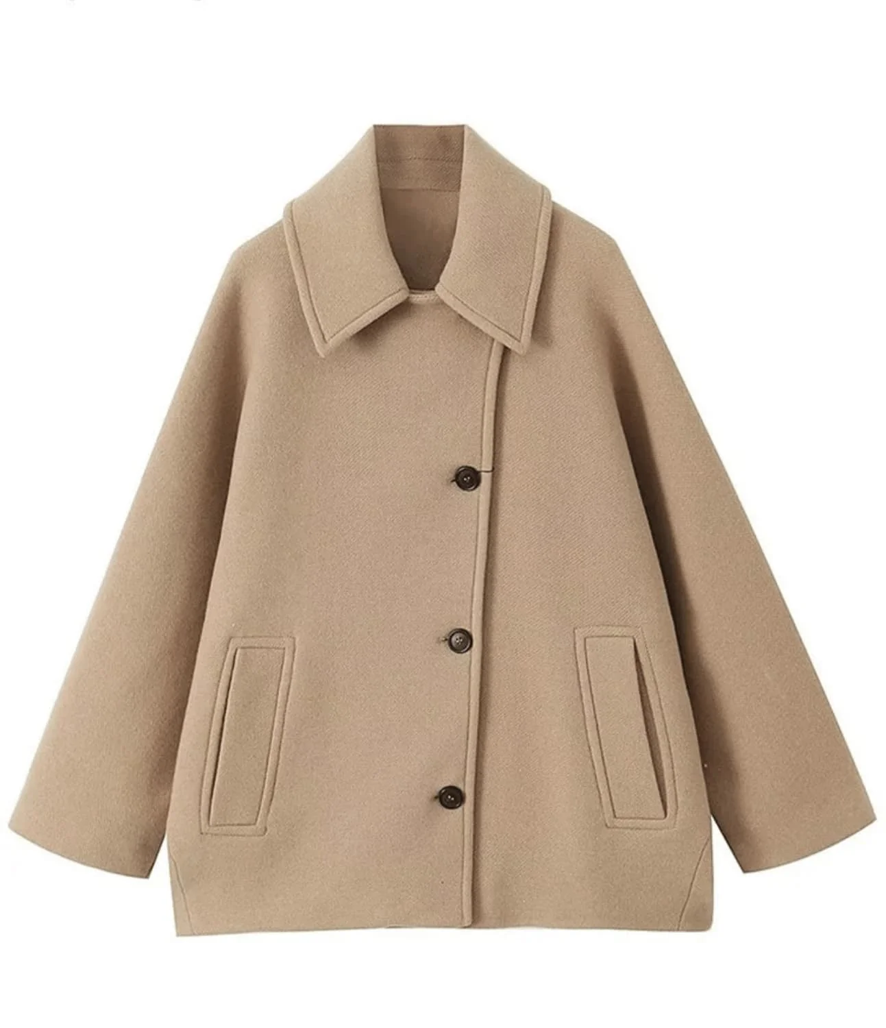 Ladies Oversized Coat - Wool Blend - Wide Lapels - Button Closure - Hip Length Comfort Fit - Image 6