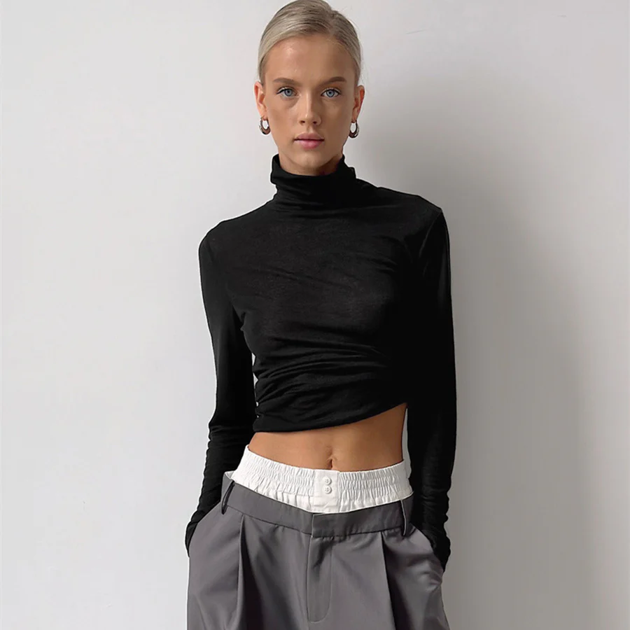 Women's Turtleneck Crop Top – Slim Fit – Long Sleeves – Stretch Comfort – Stylish Design - Image 2