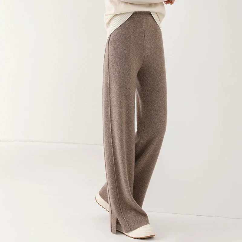 Ladies Pants - Wide Legs - High Waist - Soft Knit Fabric - Elastic Band - Image 2