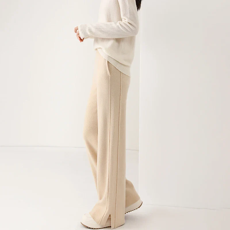 Ladies Pants - Wide Legs - High Waist - Soft Knit Fabric - Elastic Band - Image 5
