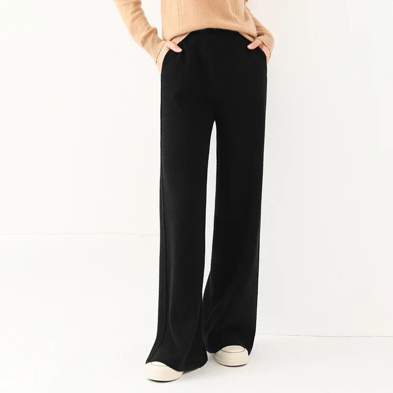Ladies Pants - Wide Legs - High Waist - Soft Knit Fabric - Elastic Band - Image 7