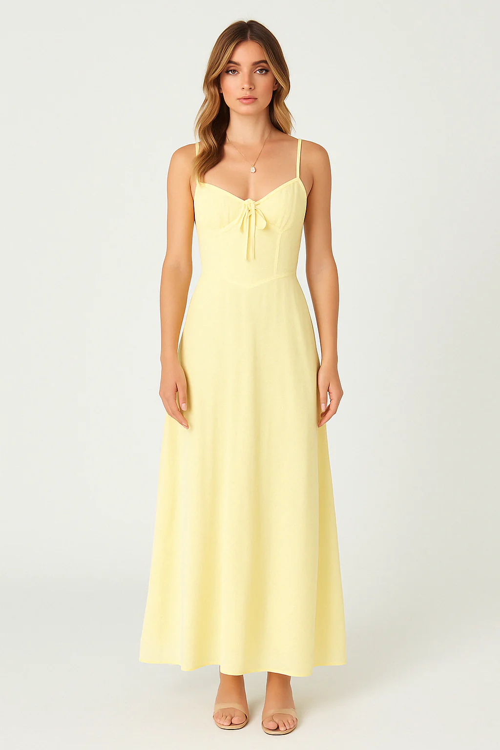 Women's A-line dress – Flowy fit – Strappy ruched bodice – Ankle-length elegant - Image 2
