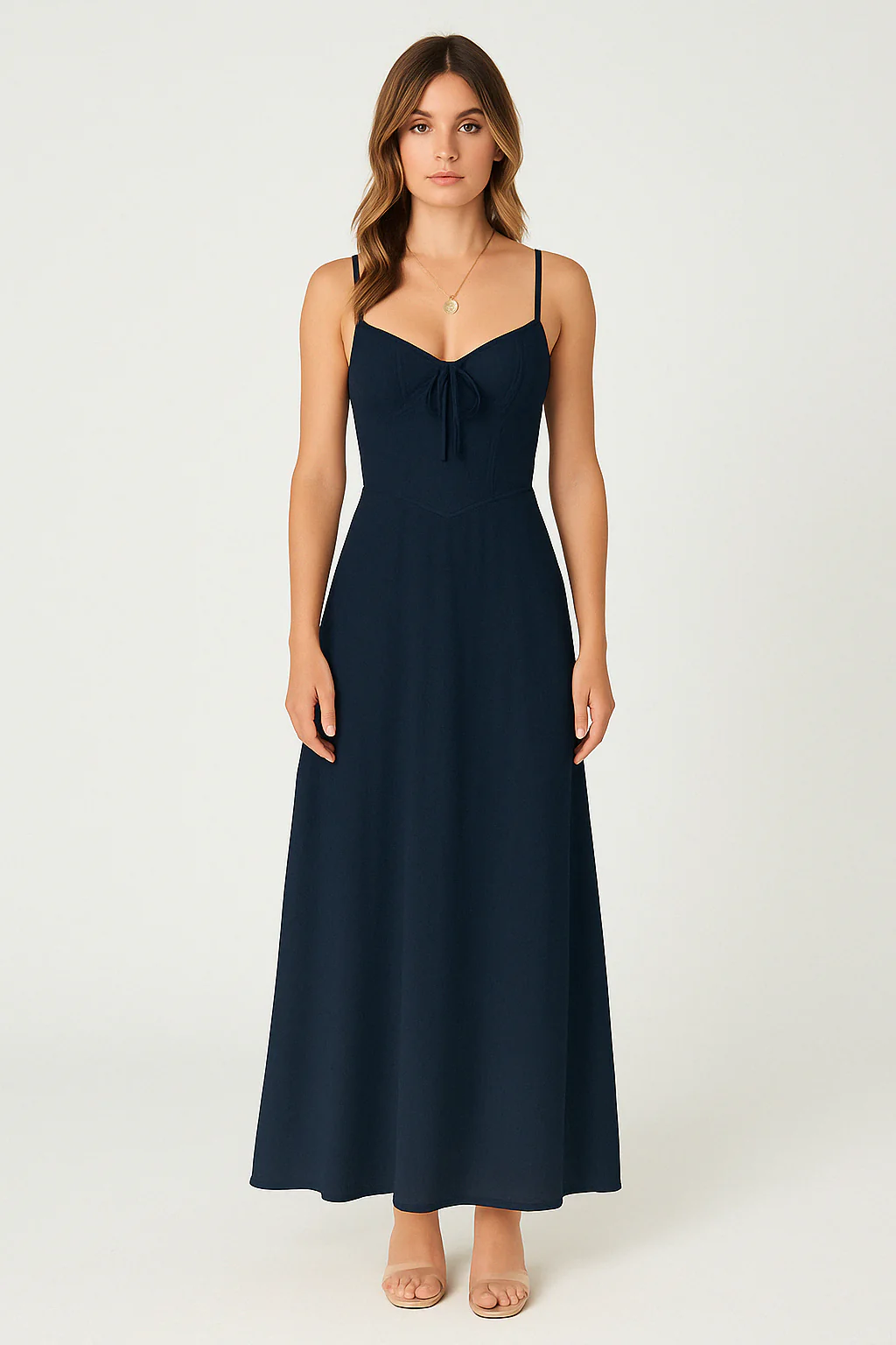 Women's A-line dress – Flowy fit – Strappy ruched bodice – Ankle-length elegant - Image 3