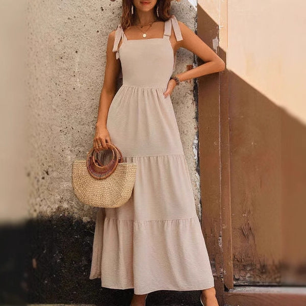 Women's A-line Dress – Cotton – Sleeveless – Adjustable Shoulder Straps – Layered Design - Image 2