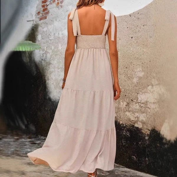 Women's A-line Dress – Cotton – Sleeveless – Adjustable Shoulder Straps – Layered Design - Image 3