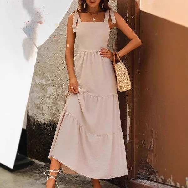 Women's A-line Dress – Cotton – Sleeveless – Adjustable Shoulder Straps – Layered Design - Image 4