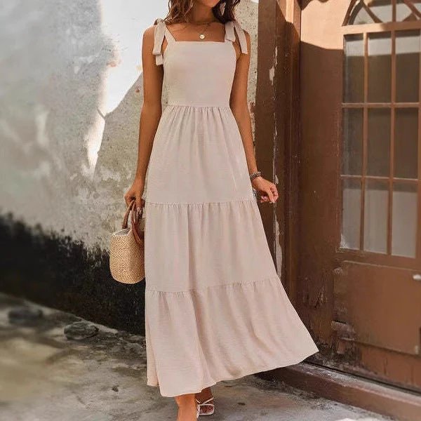 Women's A-line Dress – Cotton – Sleeveless – Adjustable Shoulder Straps – Layered Design - Image 5