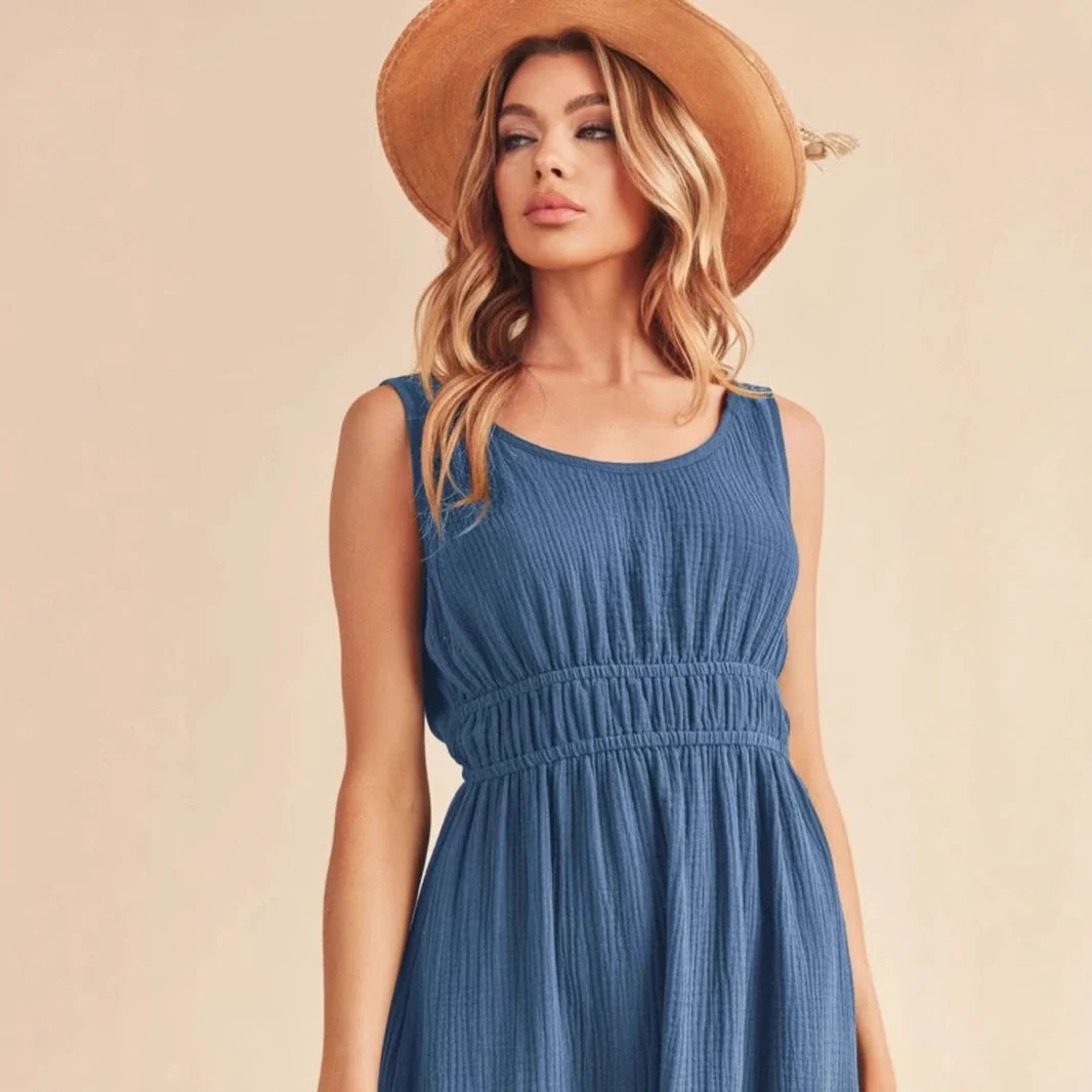 Women's A-line Dress – Sleeveless – Elastic Waist – Side Pockets – Mid-length – Breathable - Image 4