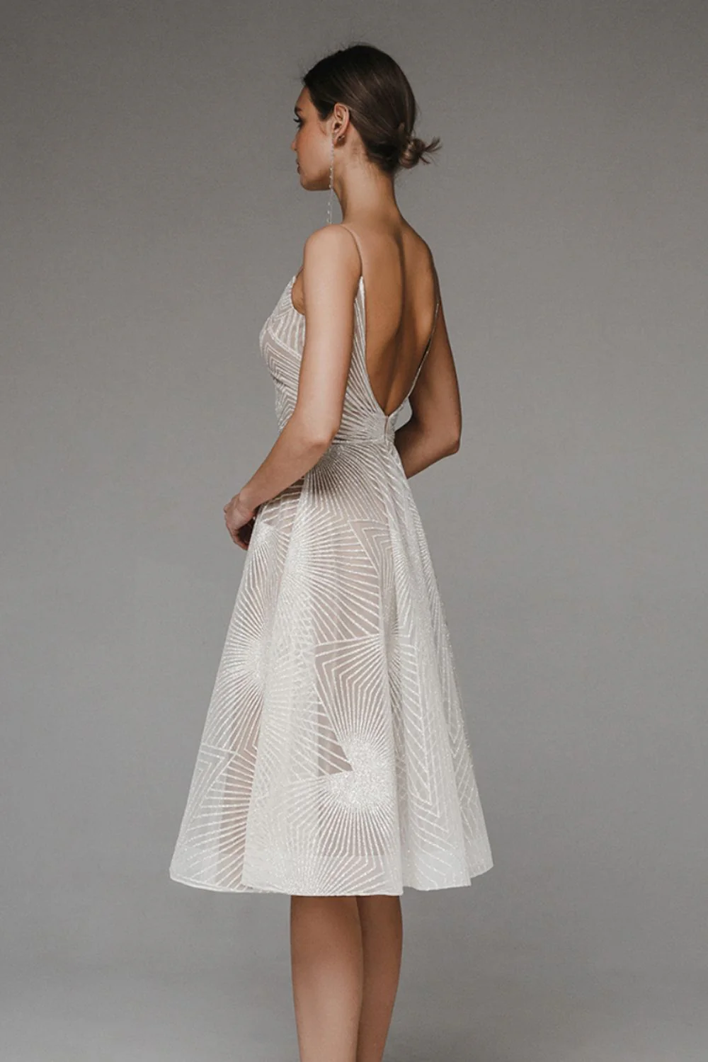 Women's evening dress – A-line fit – Airy fabric – Geometric pattern – Spaghetti straps - Image 3