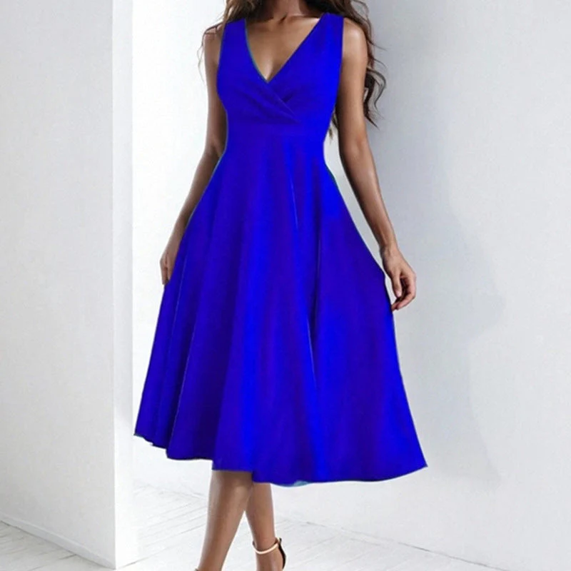 Ladies Evening Dress – A-line Fit – Sleeveless – V-neck – Midi Length – Luxurious Texture - Image 4