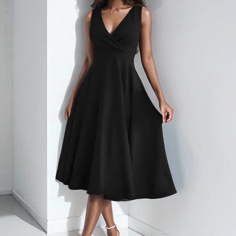 Ladies Evening Dress – A-line Fit – Sleeveless – V-neck – Midi Length – Luxurious Texture - Image 5