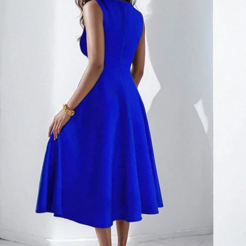 Ladies Evening Dress – A-line Fit – Sleeveless – V-neck – Midi Length – Luxurious Texture - Image 6