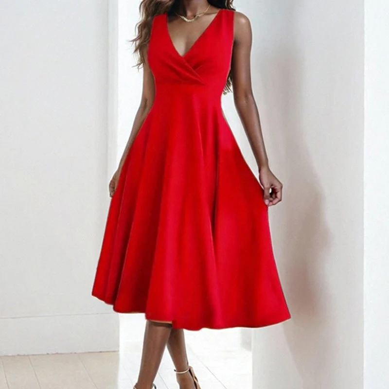 Ladies Evening Dress – A-line Fit – Sleeveless – V-neck – Midi Length – Luxurious Texture - Image 7