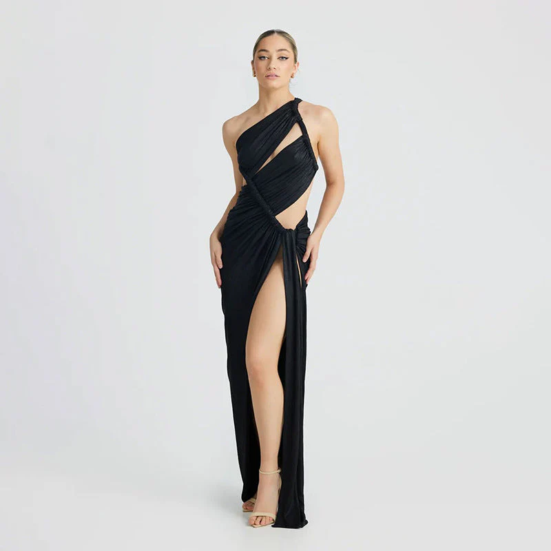 Women's Evening Dress – Bodycon Fit – One Shoulder – Luxury Fabric – High Slit – Cut-Out - Image 2