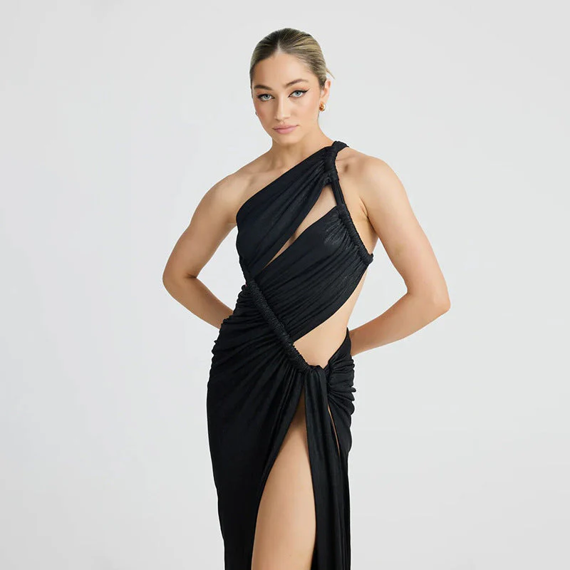Women's Evening Dress – Bodycon Fit – One Shoulder – Luxury Fabric – High Slit – Cut-Out - Image 3