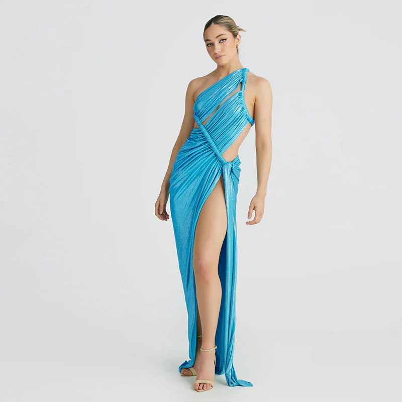 Women's Evening Dress – Bodycon Fit – One Shoulder – Luxury Fabric – High Slit – Cut-Out - Image 4