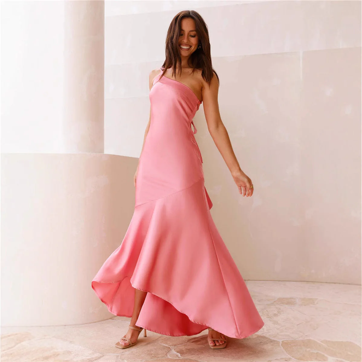 Ladies Evening Dress – One Shoulder – Satin Look – Mermaid Fit – Full Length - Image 4