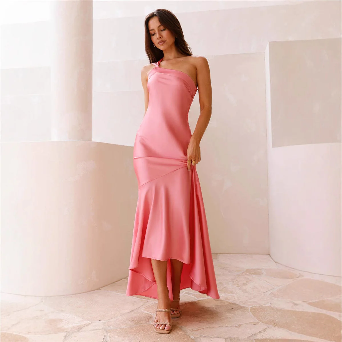 Ladies Evening Dress – One Shoulder – Satin Look – Mermaid Fit – Full Length - Image 5