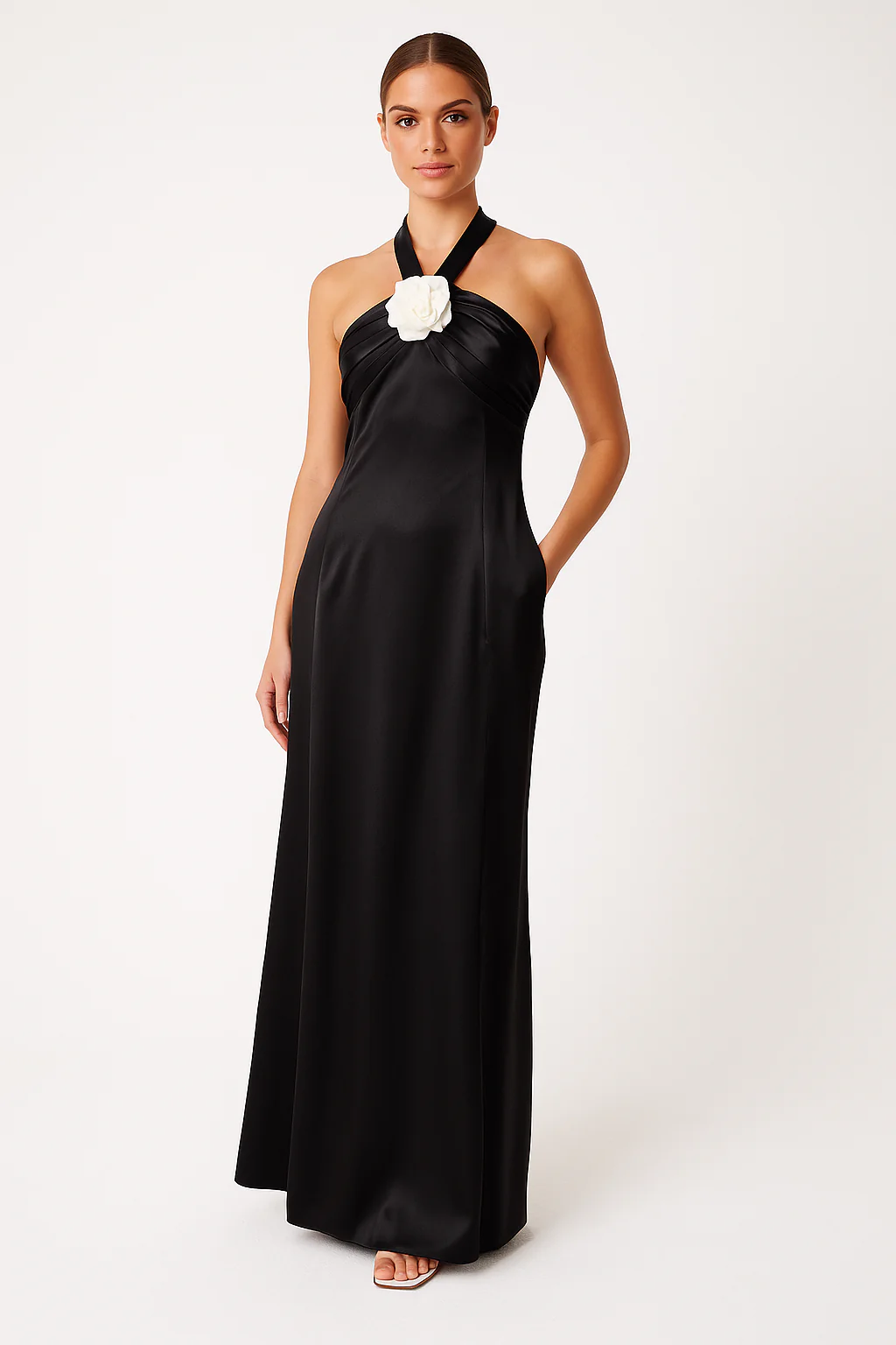 Women's evening dress – elegant fit – halter neck – floral detail – long length - Image 2
