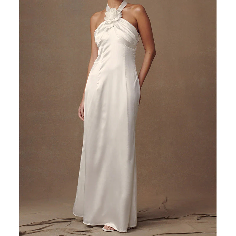 Women's evening dress – elegant fit – halter neck – floral detail – long length - Image 3