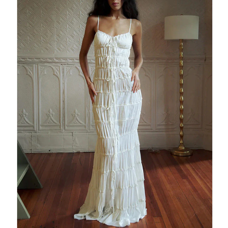 Women's Evening Dress – Elegant Fit – Spaghetti Straps – Ruffles – Lined Maxi Skirt - Image 4