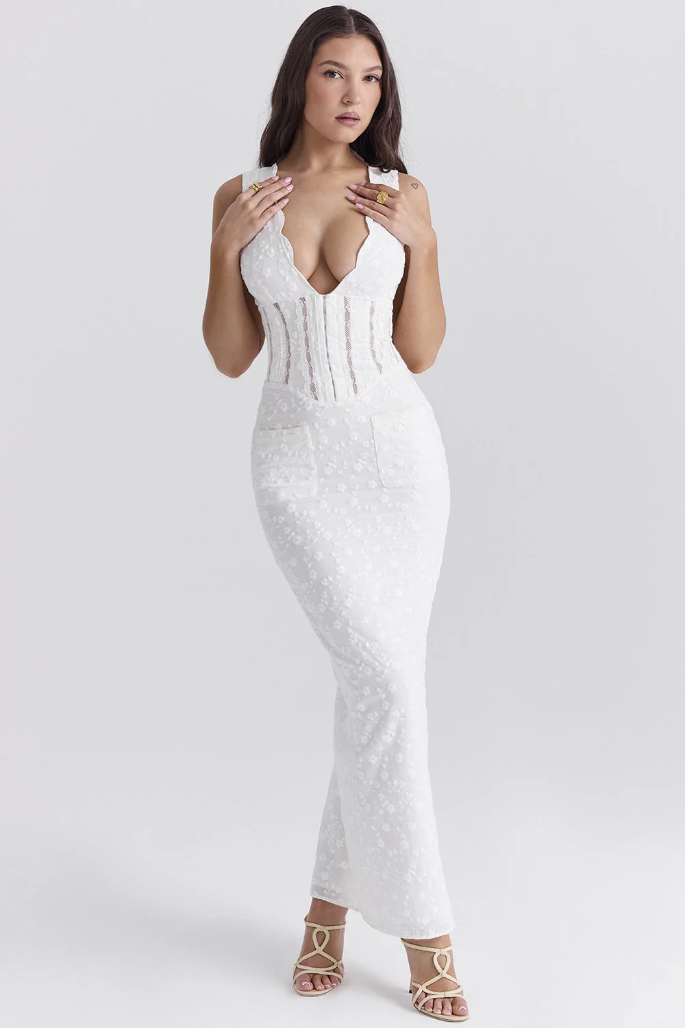 Ladies Evening Dress – Figure-hugging Model – Lace – Deep Neckline – Maxi Length - Image 5