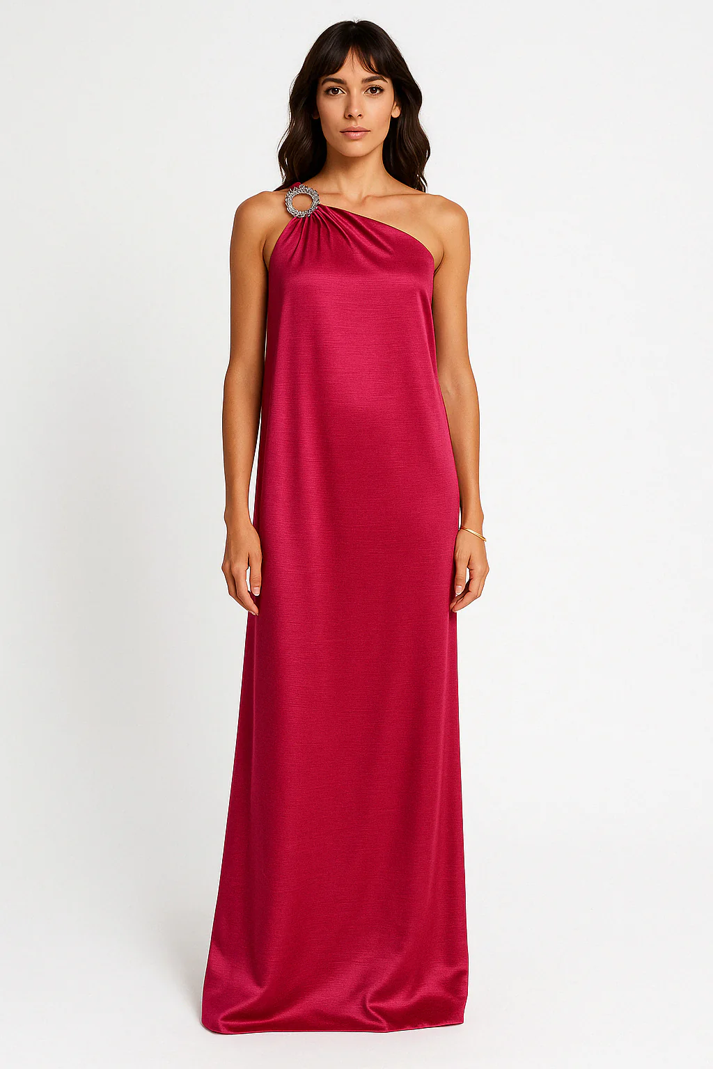 Women's Evening Dress – Loose Fit – Asymmetrical – Luxury Fabric – Shoulder Ring Detail - Image 2