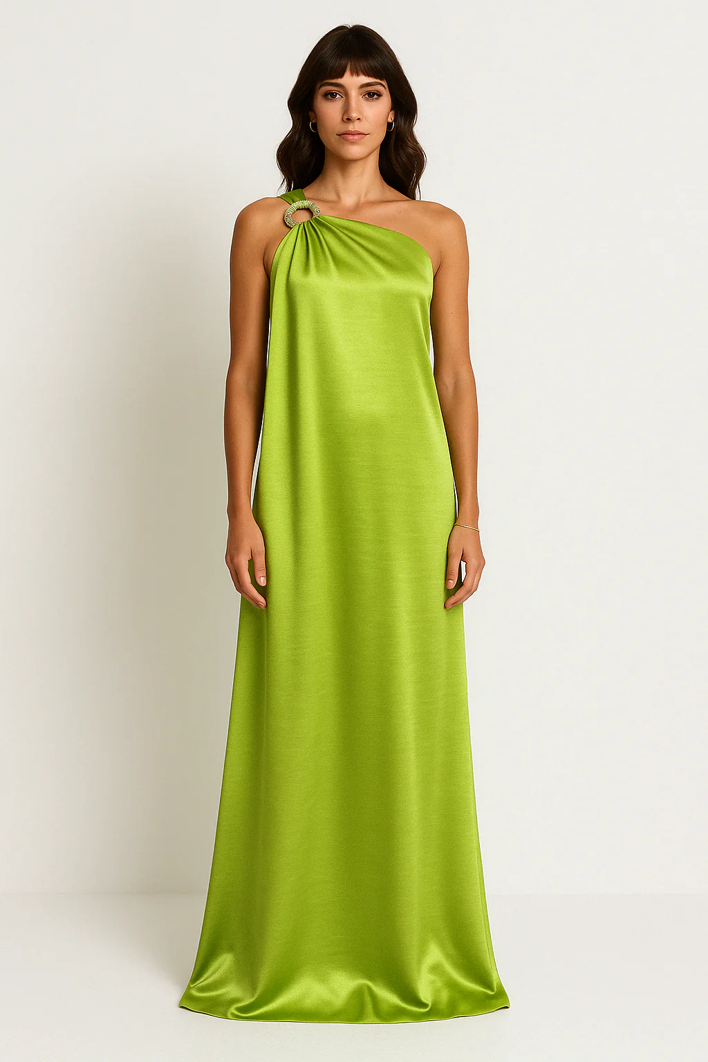 Women's Evening Dress – Loose Fit – Asymmetrical – Luxury Fabric – Shoulder Ring Detail - Image 3