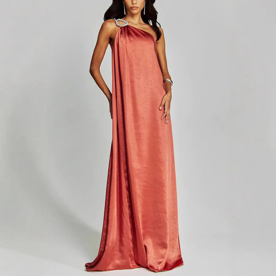 Women's Evening Dress – Loose Fit – Asymmetrical – Luxury Fabric – Shoulder Ring Detail - Image 4