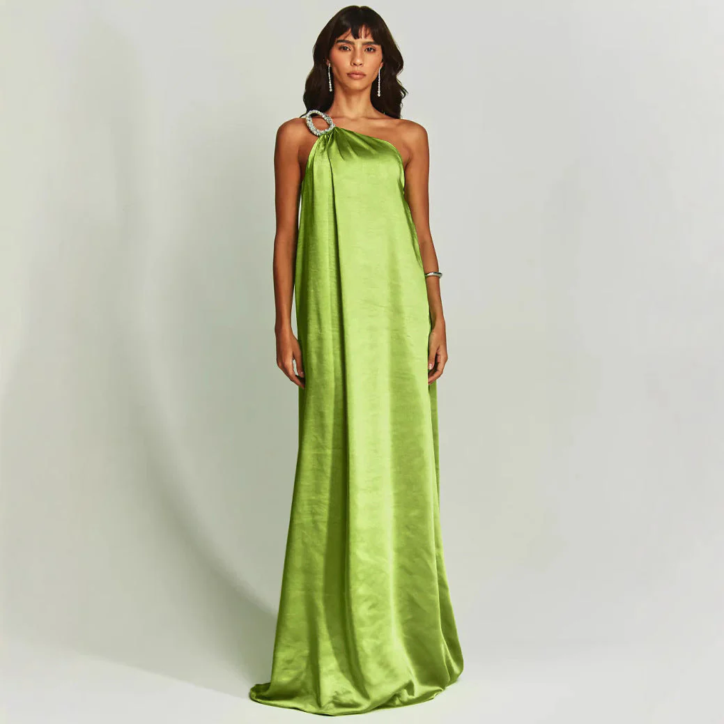 Women's Evening Dress – Loose Fit – Asymmetrical – Luxury Fabric – Shoulder Ring Detail - Image 5