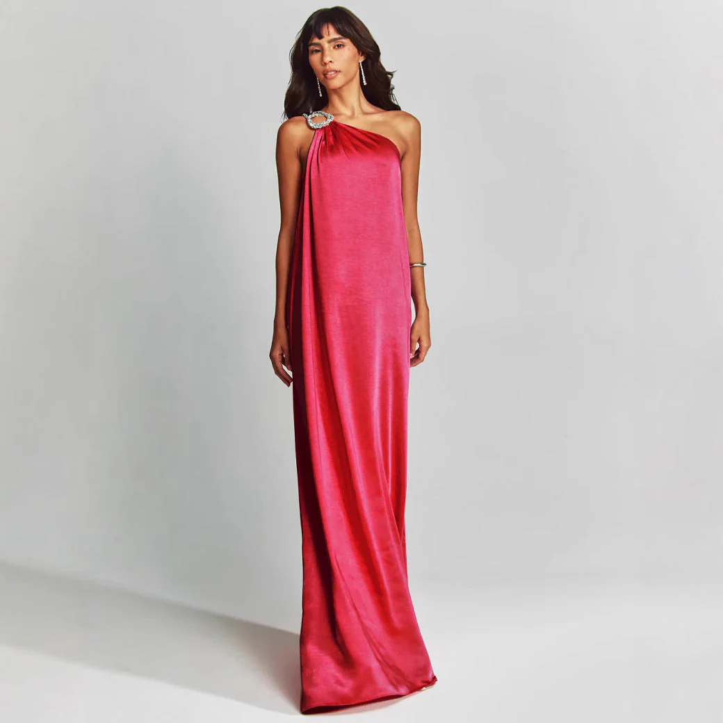 Women's Evening Dress – Loose Fit – Asymmetrical – Luxury Fabric – Shoulder Ring Detail - Image 6