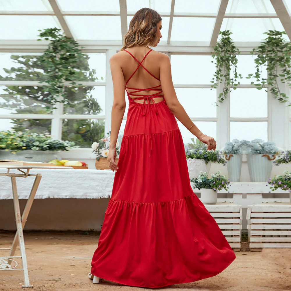 Ladies Evening Dress – Luxury Fabric – Fitted – Backless – Spaghetti Straps – Layered Skirt - Image 2