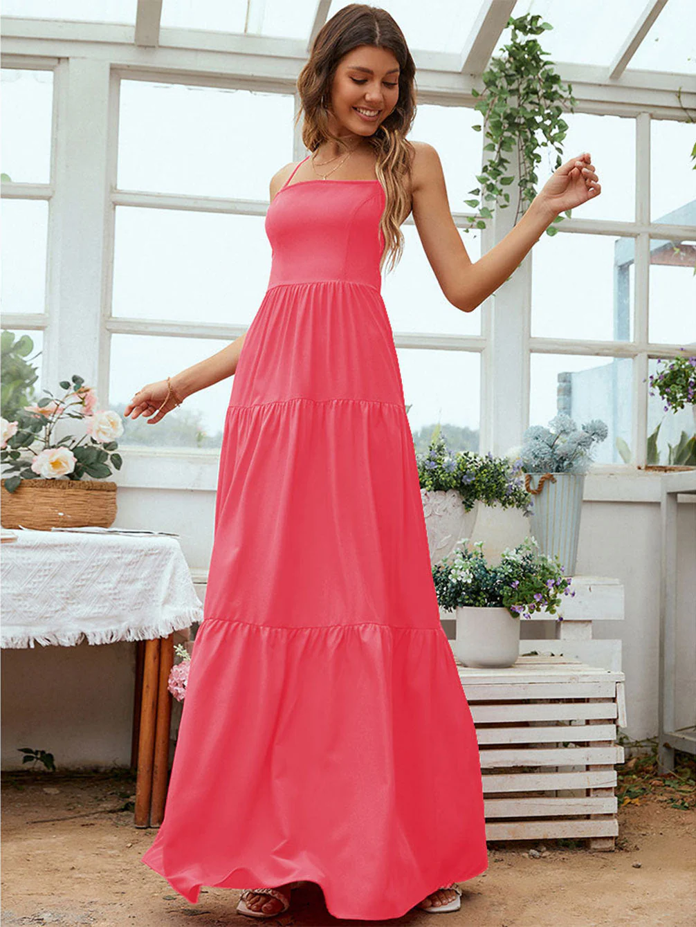 Ladies Evening Dress – Luxury Fabric – Fitted – Backless – Spaghetti Straps – Layered Skirt - Image 5