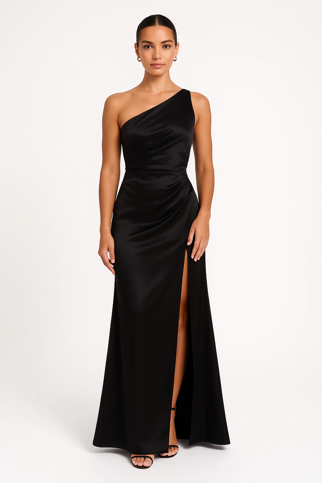 Women's Evening Dress – Satin – Slim Fit – One Shoulder – High Slit – Long Model - Image 2