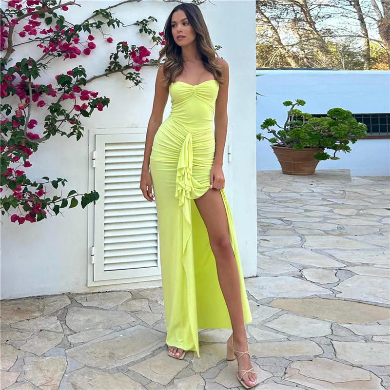 Ladies Evening Dress – Slim Fit – Halter Neck – Luxury Fabric – Ruched – Split Maxi Model - Image 2