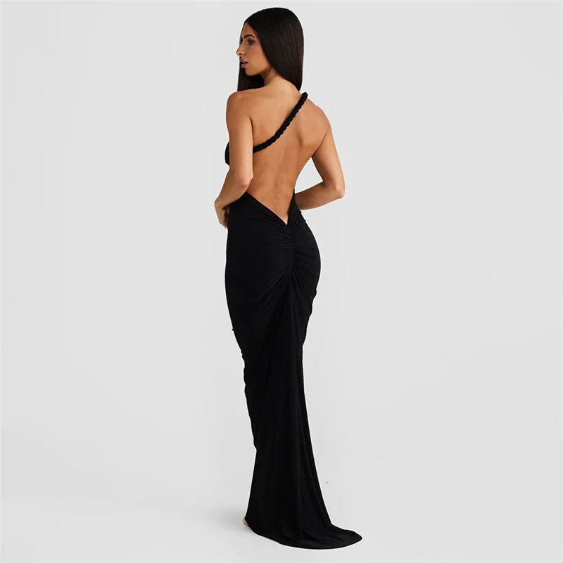 Ladies Evening Dress – Slim Fit – Halter Neck – Open Back – Luxurious Shiny Fabric – Long Model - Image 2
