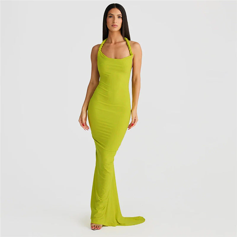 Ladies Evening Dress – Slim Fit – Halter Neck – Open Back – Luxurious Shiny Fabric – Long Model - Image 4