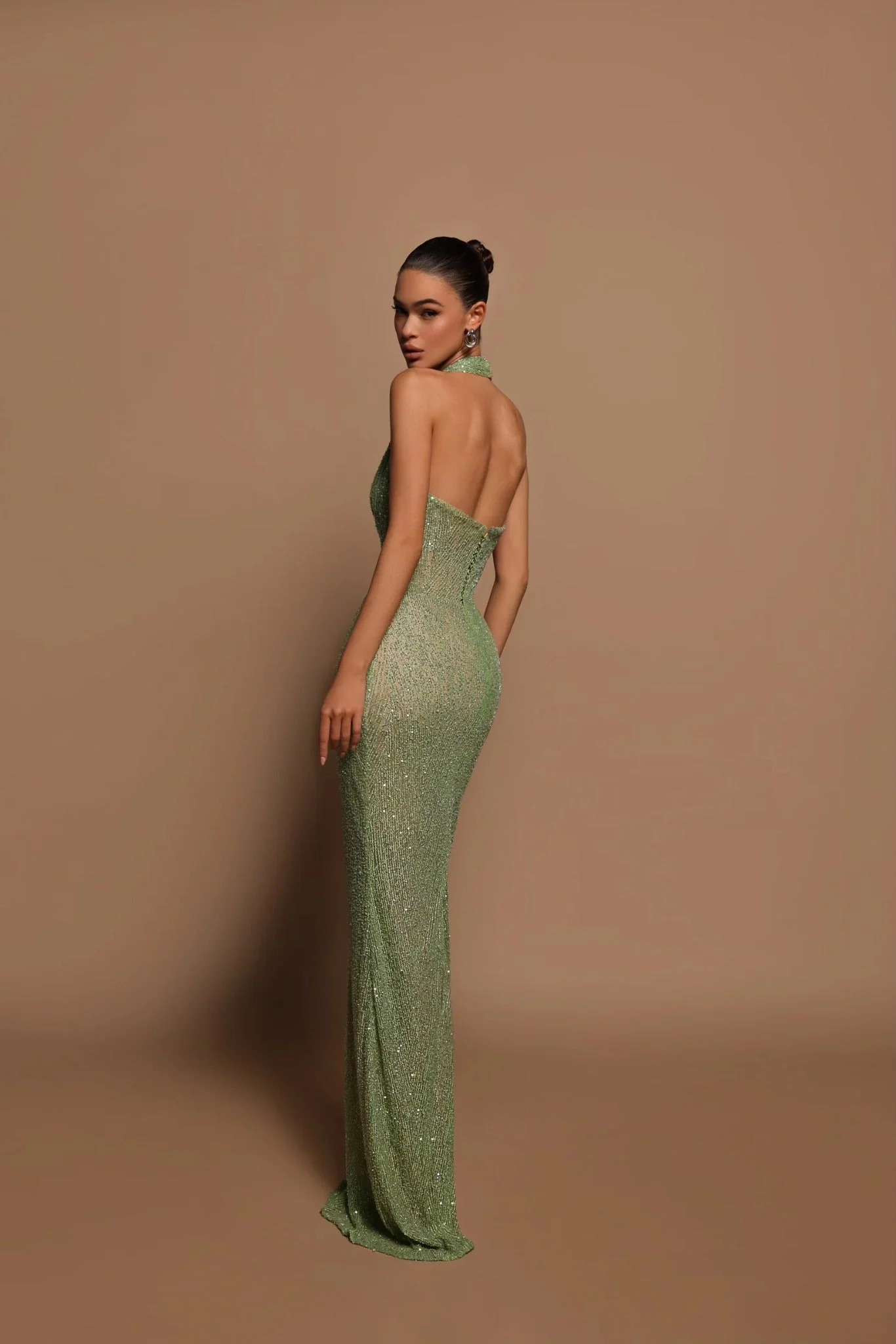 Women's Evening Dress – Slim Fit – Halterneck – Backless – Luxurious Shiny Fabric - Image 3