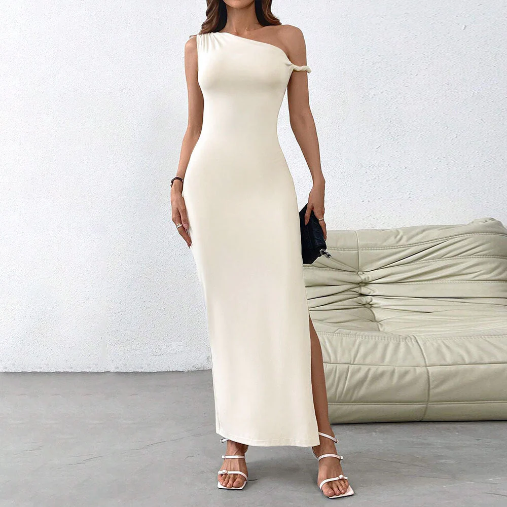 Women's Evening Dress – Slim Fit – Luxury Fabric – One-Shoulder – High Slit – Long Model - Image 4